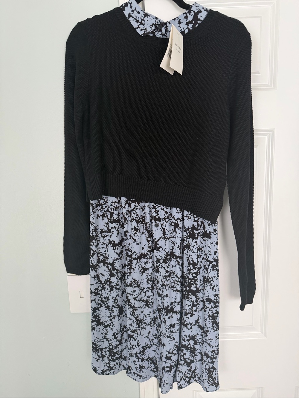 NWT Seraphine Maternity Blue Floral Dress with attached sweater